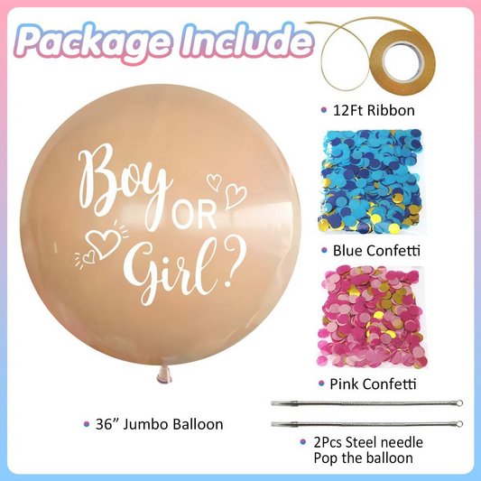 36-Inch Black Custom Gender Reveal Balloon - Boy or Girl - Baby Shower Party Decor