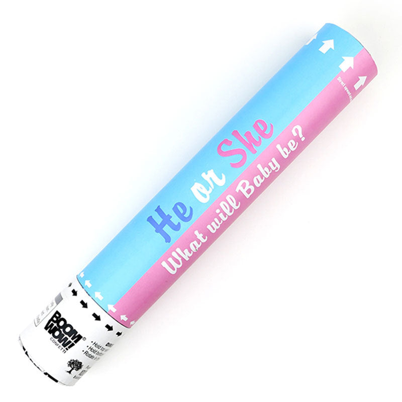 Cañón para fiesta de revelación de género de él o ella lleno de confeti y polvos de colores (personalizable)