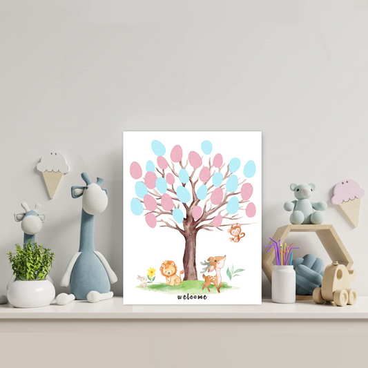 Gender Reveal Party Fingerprint Tree Sign, a Baby Shower Guest Book, Woodland Baby Shower Guest Book