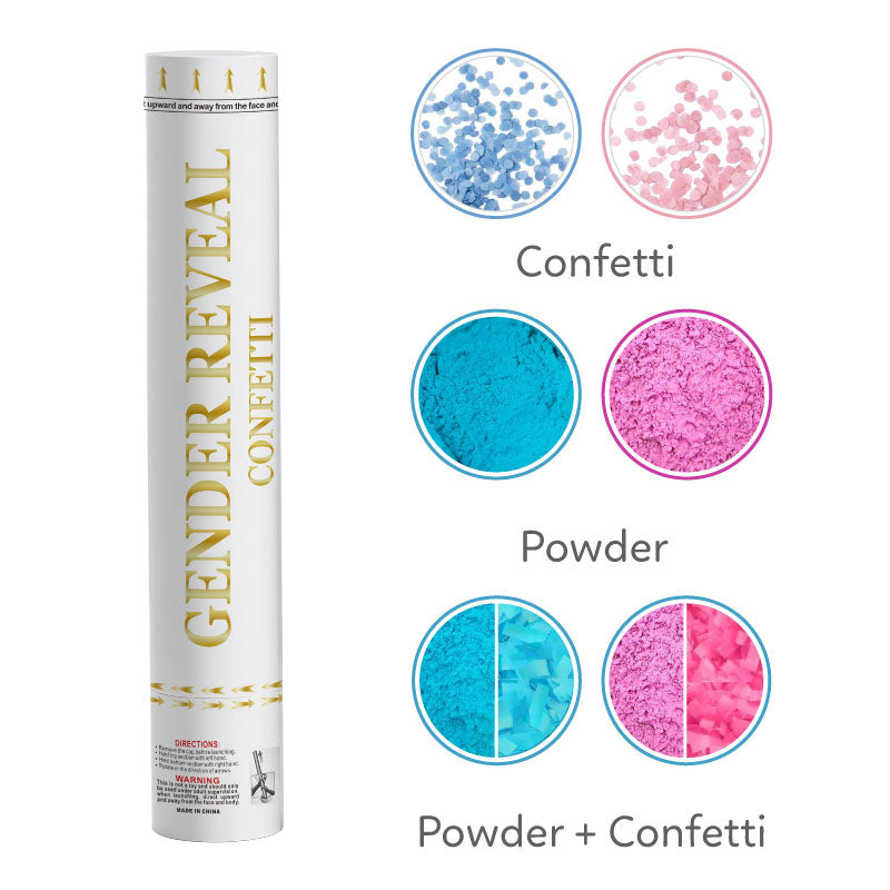 Gender Reveal Confetti Cannon with Gold Foil Design (Eco-Friendly, Corn Powder & Rice Paper Filling, Customizable)