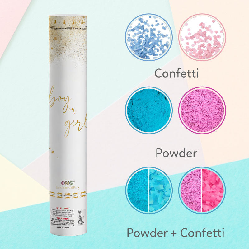 Biodegradable Gender Reveal Confetti Cannon - Corn Powder & Rice Paper Inside