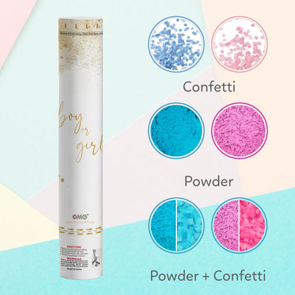 Biodegradable Gender Reveal Confetti Cannon - Corn Powder & Rice Paper Inside