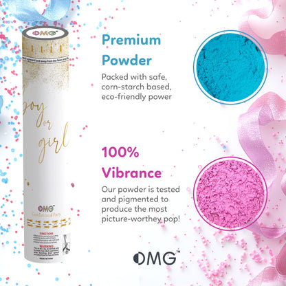 Biodegradable Gender Reveal Confetti Cannon - Corn Powder & Rice Paper Inside