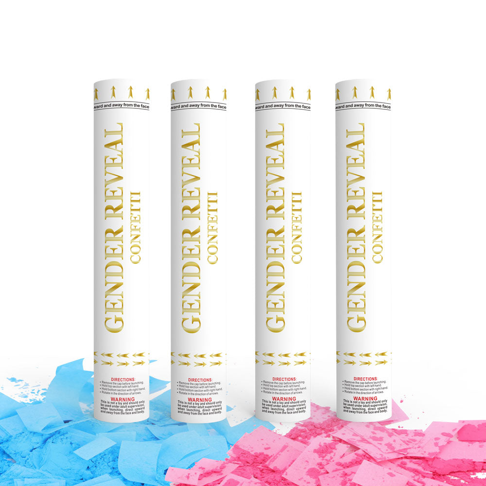 Gender Reveal Confetti Cannon with Gold Foil Design (Eco-Friendly, Corn Powder & Rice Paper Filling, Customizable)