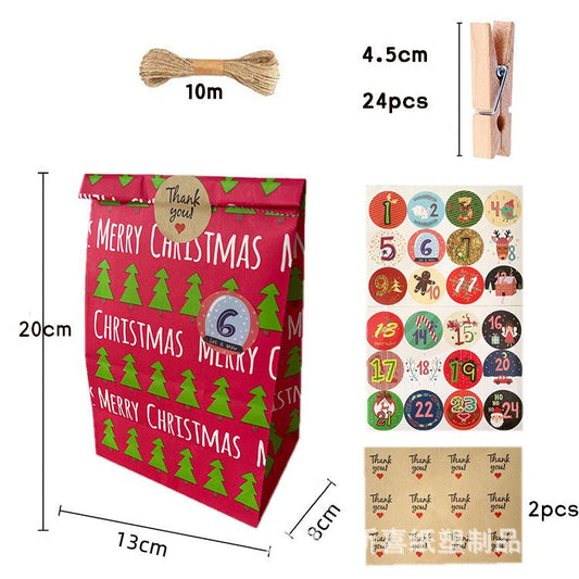 NP0002 52 pcs Christmas DIY Countdown Calendar Kraft Paper Bag Party Candy Bag Amazon Wholesale