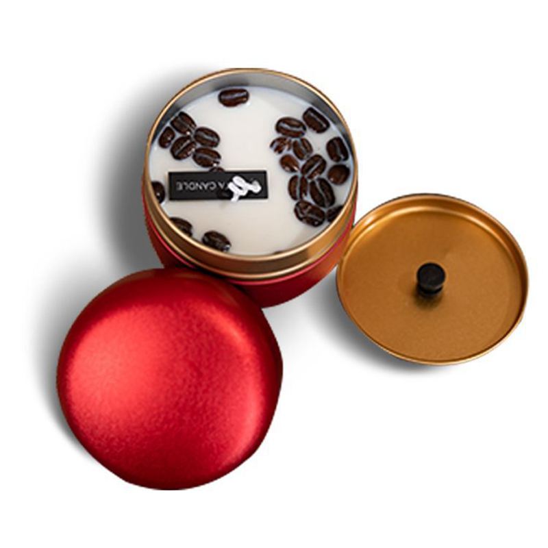 NC0001 Tarro para velas de aromaterapia con forma de grano de café en lata con tapa, regalo romántico, cera de soja con aroma navideño