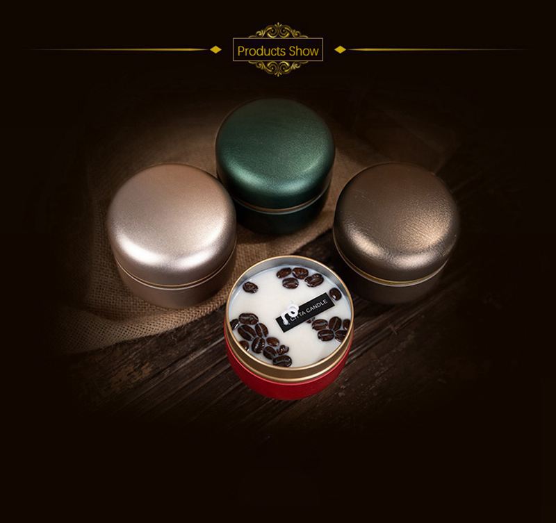 NC0001 Tarro para velas de aromaterapia con forma de grano de café en lata con tapa, regalo romántico, cera de soja con aroma navideño