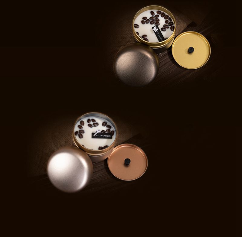 NC0001 Tarro para velas de aromaterapia con forma de grano de café en lata con tapa, regalo romántico, cera de soja con aroma navideño
