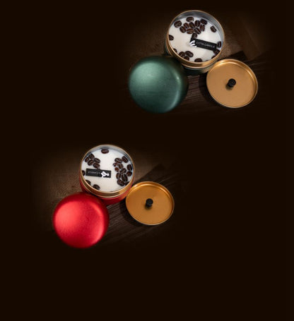 NC0001 Tarro para velas de aromaterapia con forma de grano de café en lata con tapa, regalo romántico, cera de soja con aroma navideño
