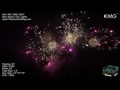 OMG-A027 24 disparos Luces de la ciudad 500 gramos Pasteles Fuegos artificiales